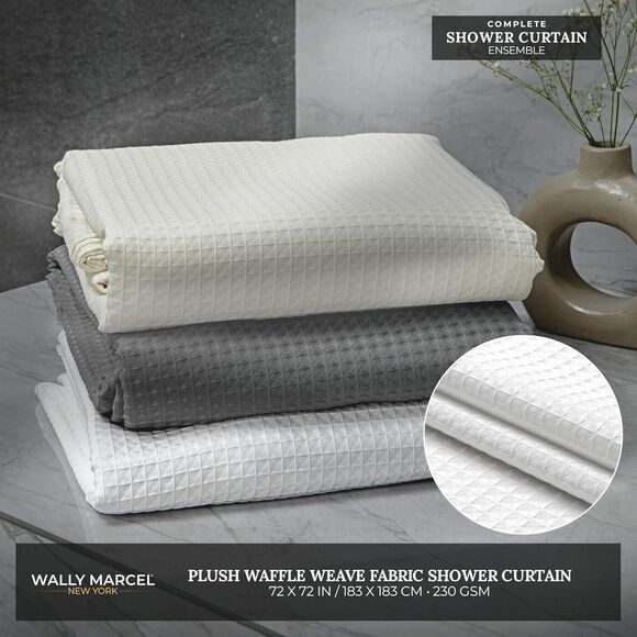 Fabric Shower Curtain 38pc Set: Ivory / Cream  New - Picture 6 of 6